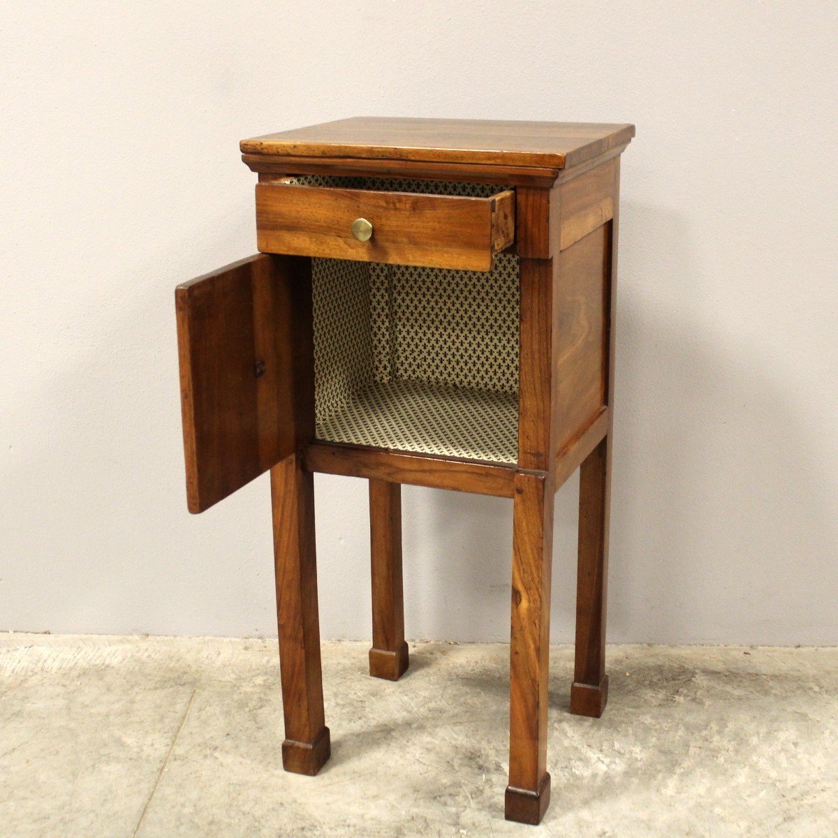 Antique Empire Bedside Table Cabinet In Walnut - Italy 19th-photo-2