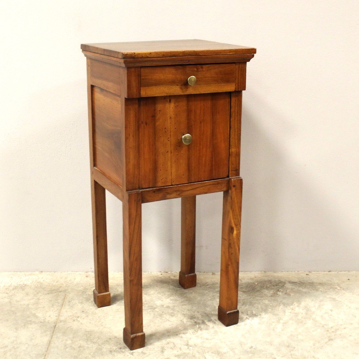 Antique Empire Bedside Table Cabinet In Walnut - Italy 19th