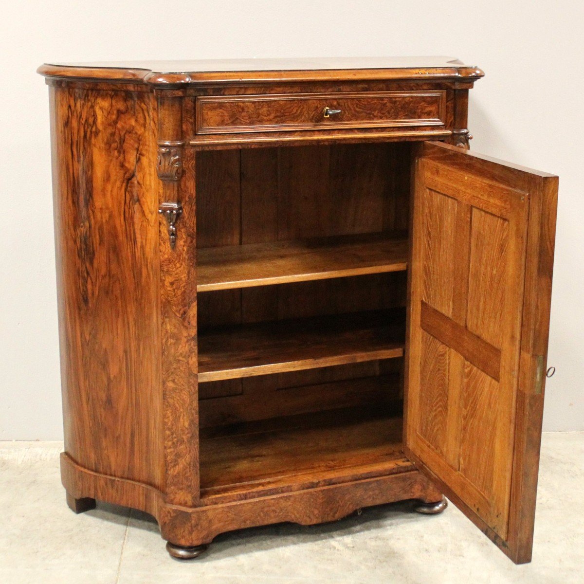 Antique Louis Philippe Sideboard Buffet Cabinet 1 Door With Mirror In Walnut - Italy 19th-photo-3