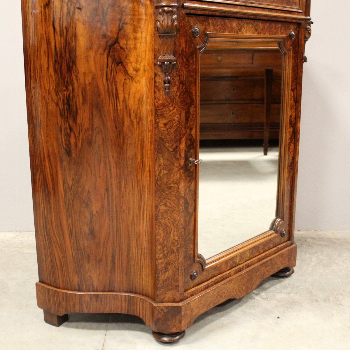 Antique Louis Philippe Sideboard Buffet Cabinet 1 Door With Mirror In Walnut - Italy 19th-photo-6