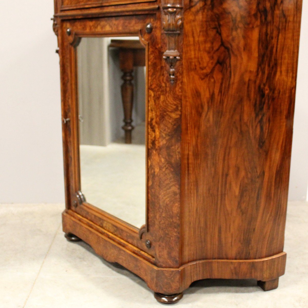 Antique Louis Philippe Sideboard Buffet Cabinet 1 Door With Mirror In Walnut - Italy 19th-photo-7