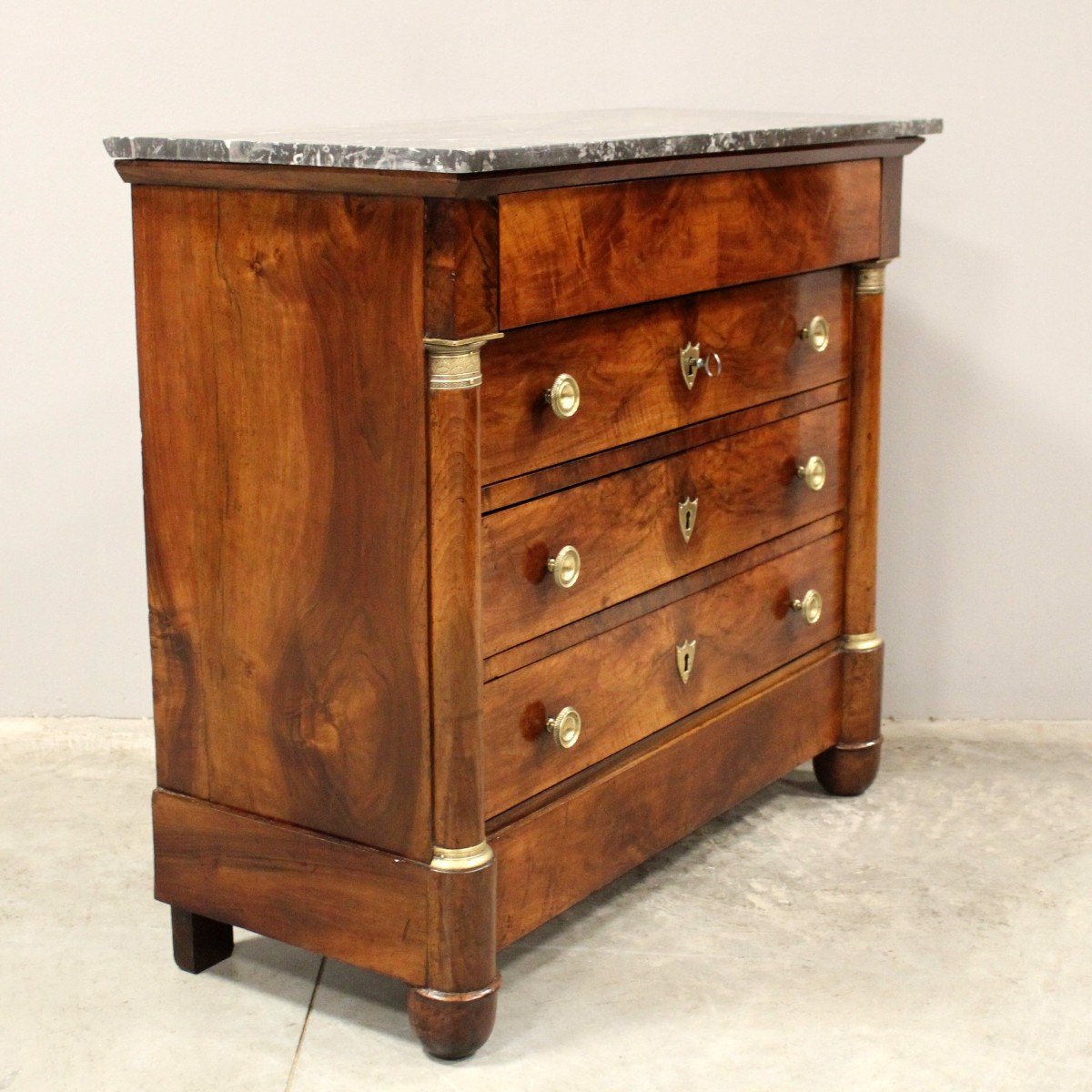 Antique Empire Dresser Chest Of Drawers In Walnut - 19th-photo-3