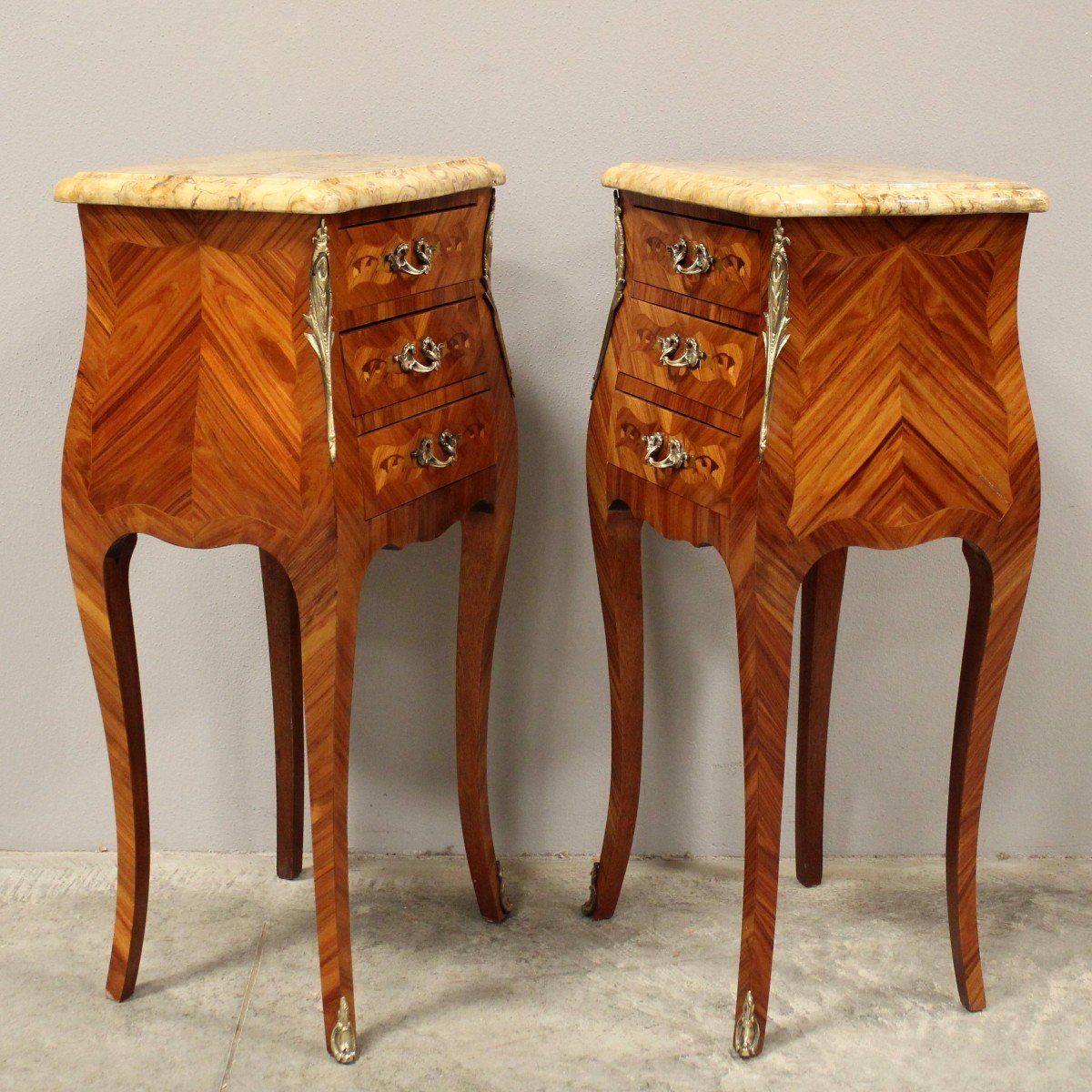 Antique Pair Of Napoleon III Bedsides Nightstands Tables In Marquetry-photo-4