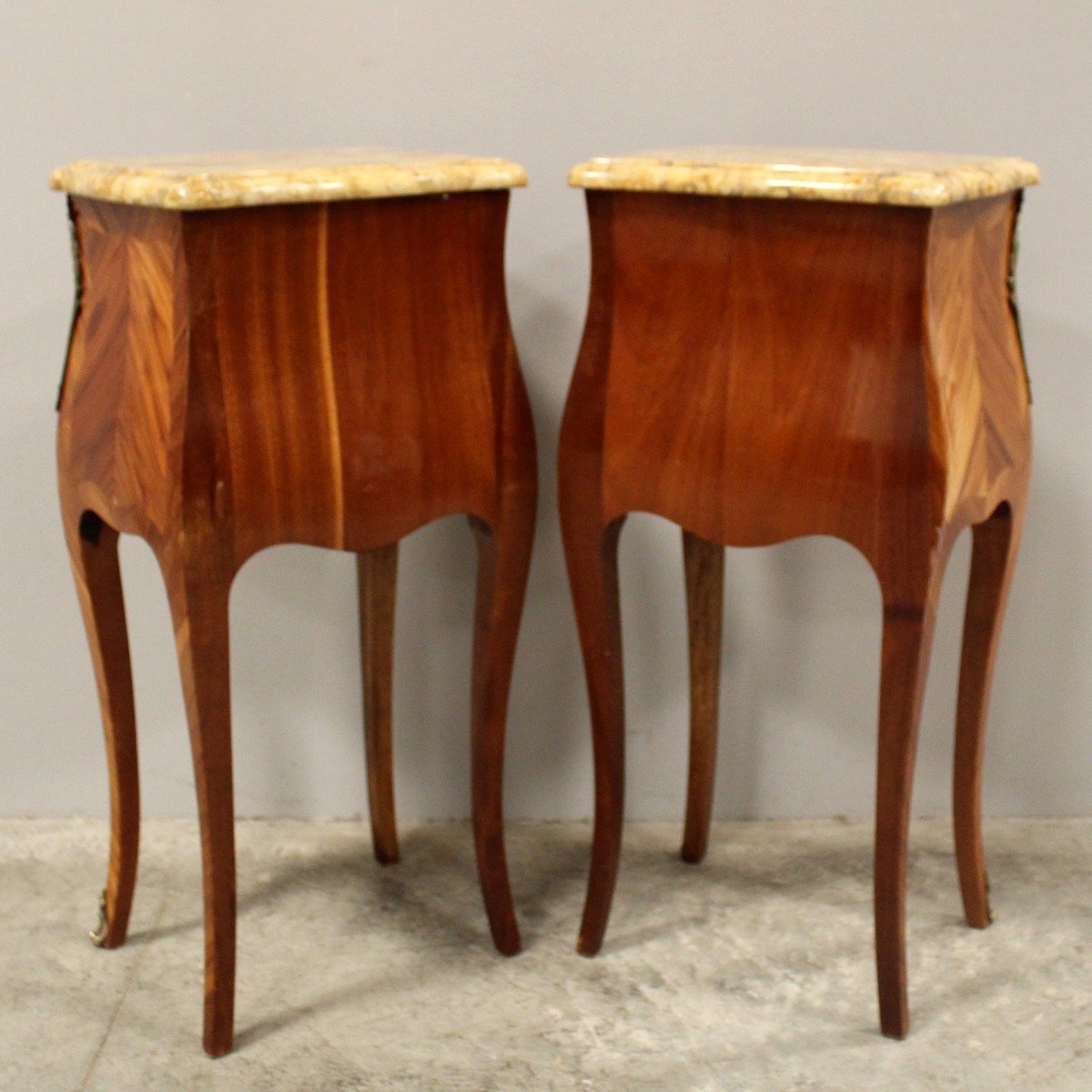 Antique Pair Of Napoleon III Bedsides Nightstands Tables In Marquetry-photo-3