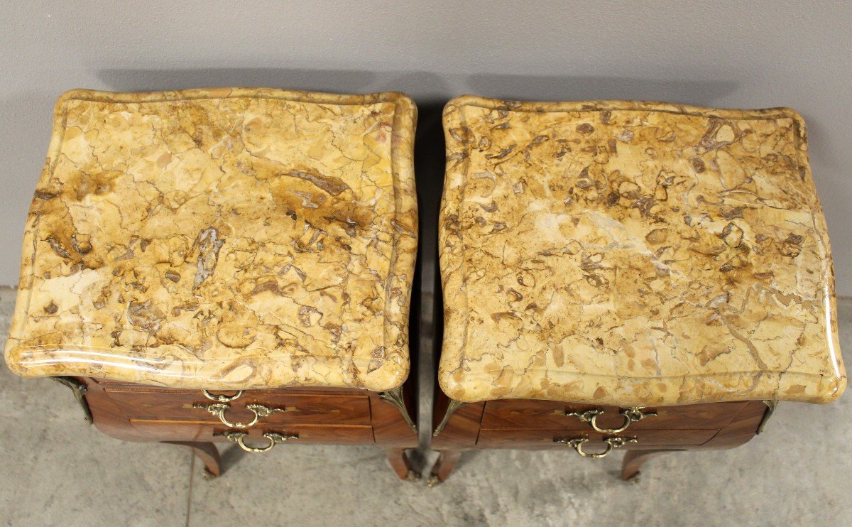 Antique Pair Of Napoleon III Bedsides Nightstands Tables In Marquetry-photo-4