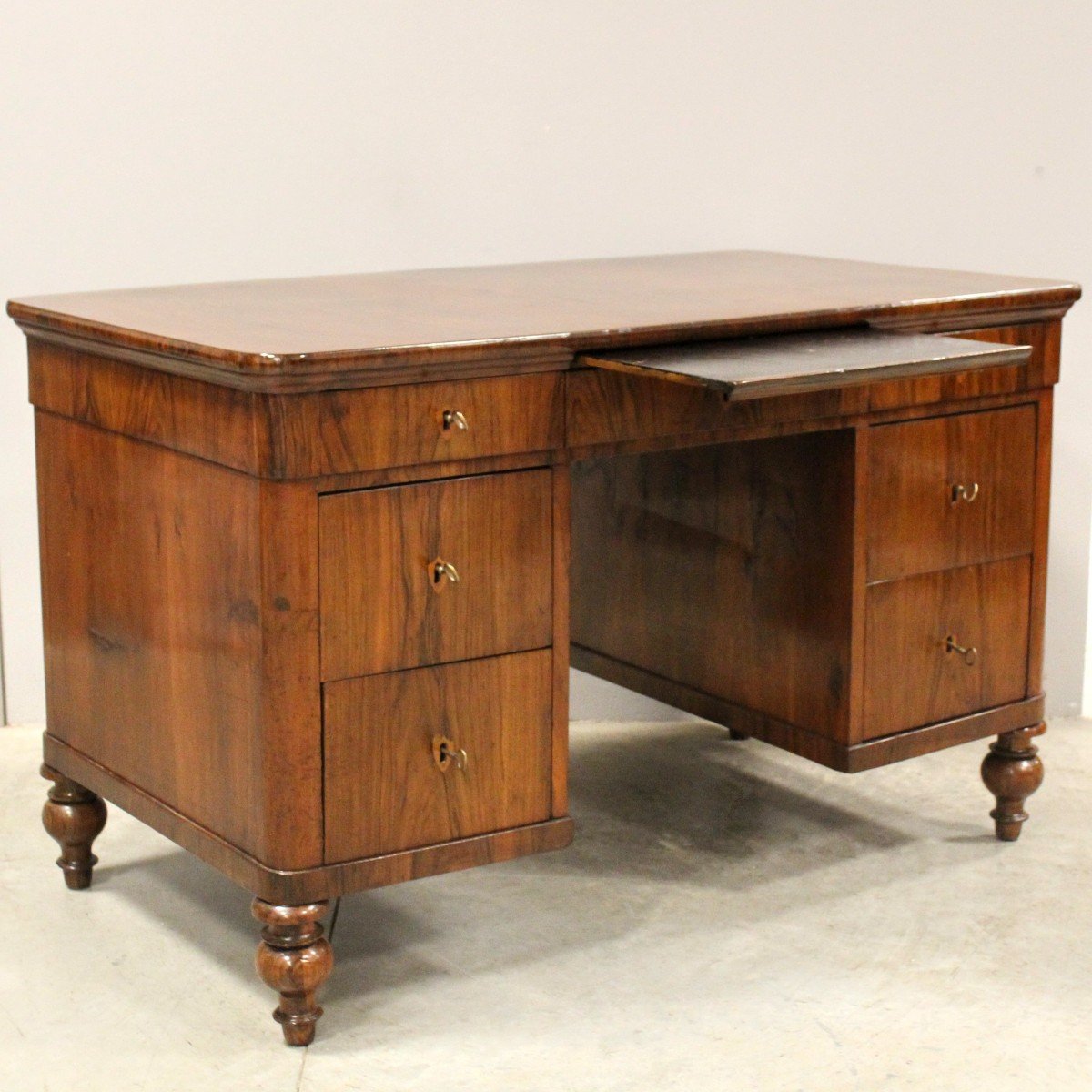 Antique Louis Philippe Table Writing Desk In Walnut - Italy 19th-photo-3