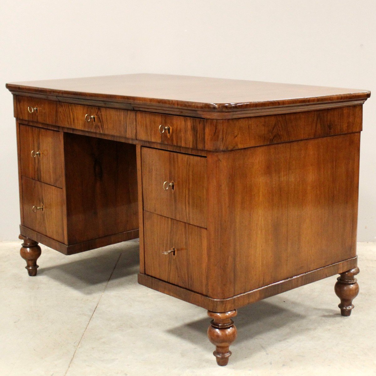 Antique Louis Philippe Table Writing Desk In Walnut - Italy 19th-photo-4