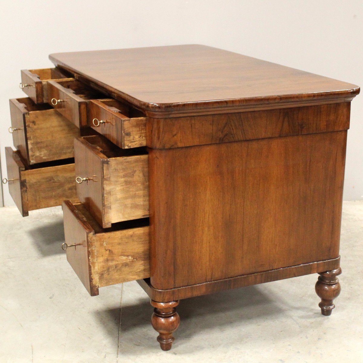 Antique Louis Philippe Table Writing Desk In Walnut - Italy 19th-photo-4