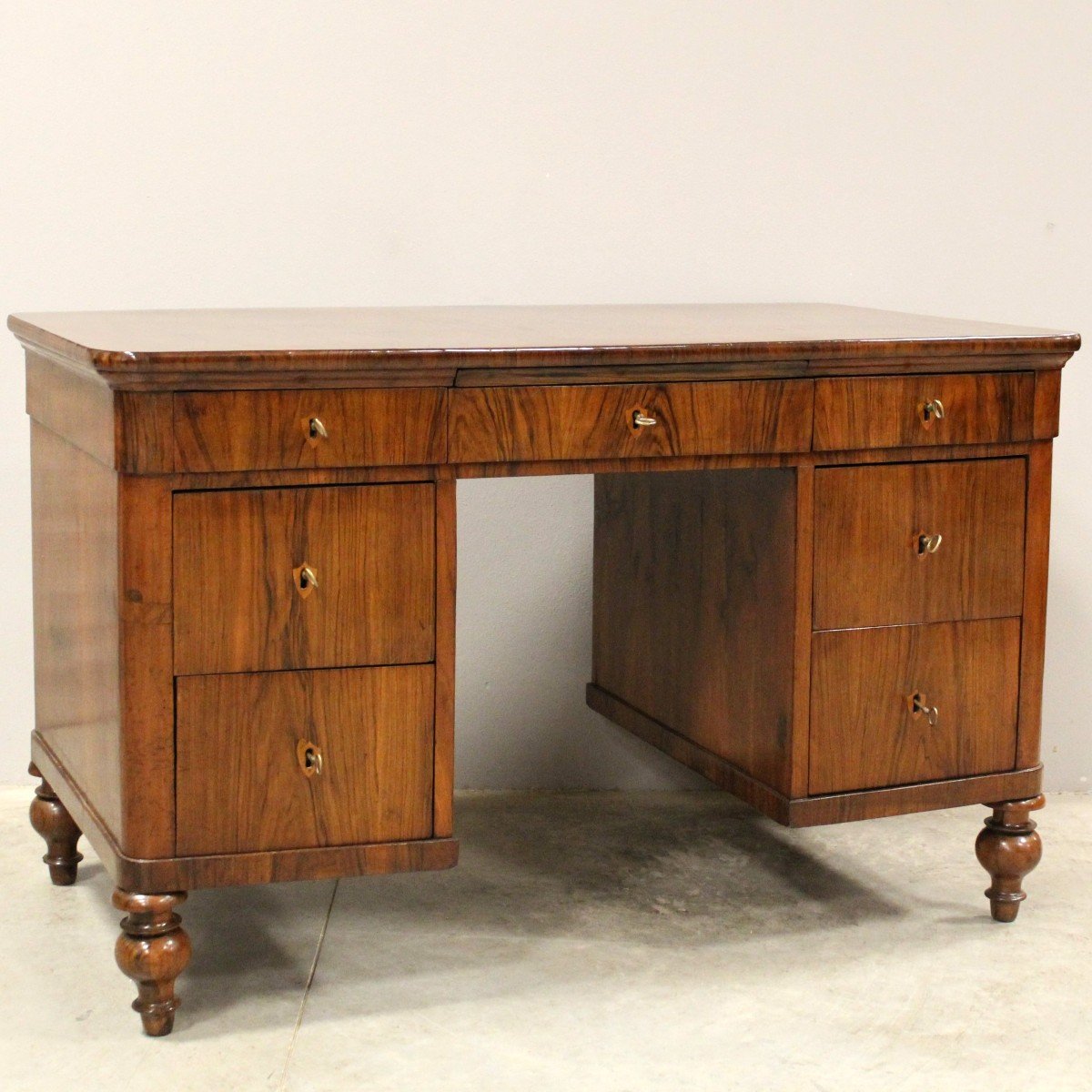 Antique Louis Philippe Table Writing Desk In Walnut - Italy 19th