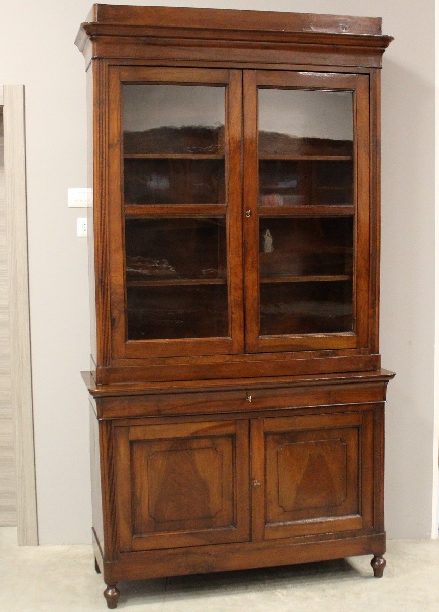 Antique Louis Philippe Cabinet Showcase In Walnut - Italy 19th-photo-2