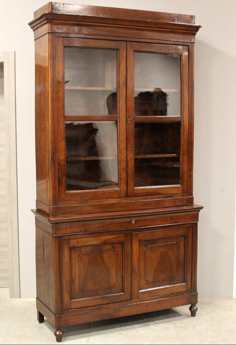 Antique Louis Philippe Cabinet Showcase In Walnut - Italy 19th-photo-3