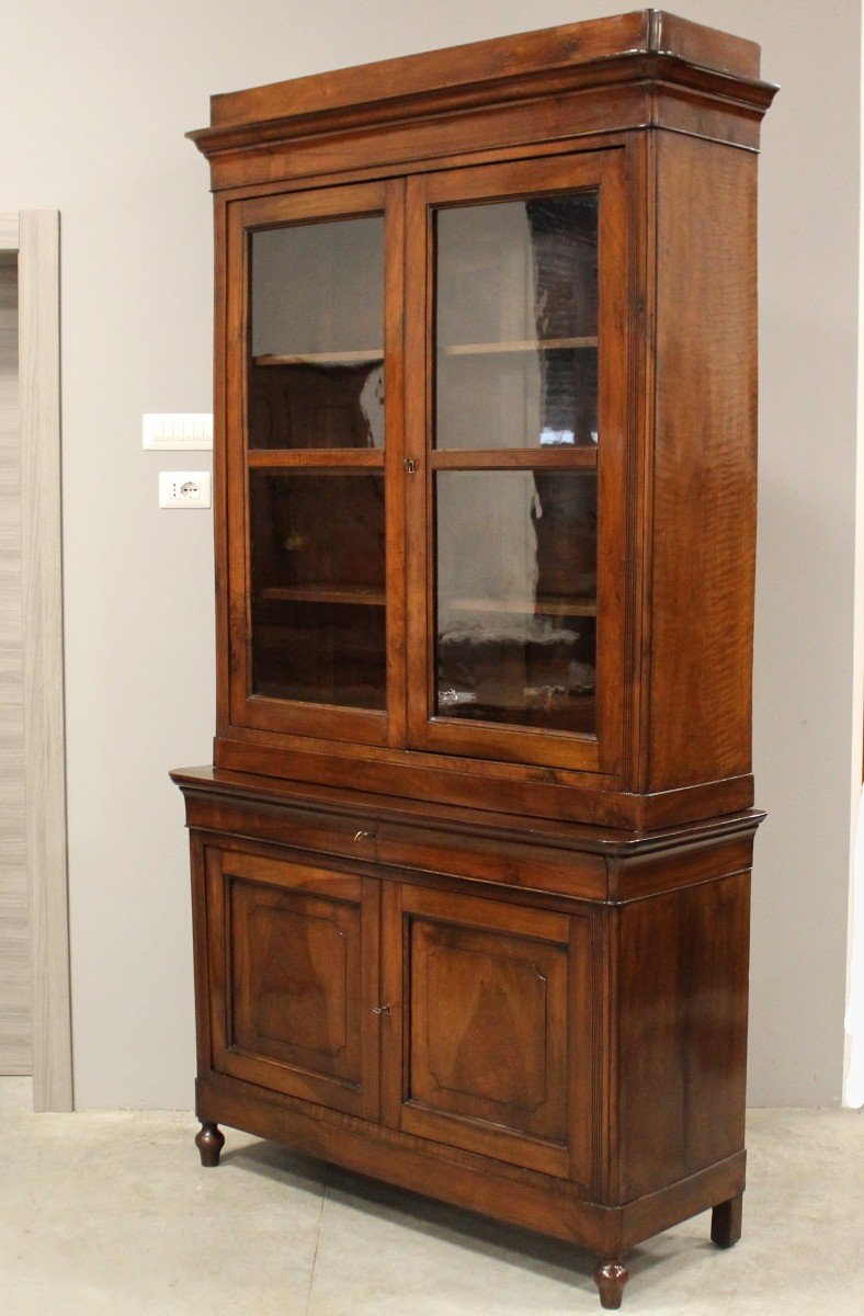 Antique Louis Philippe Cabinet Showcase In Walnut - Italy 19th-photo-4