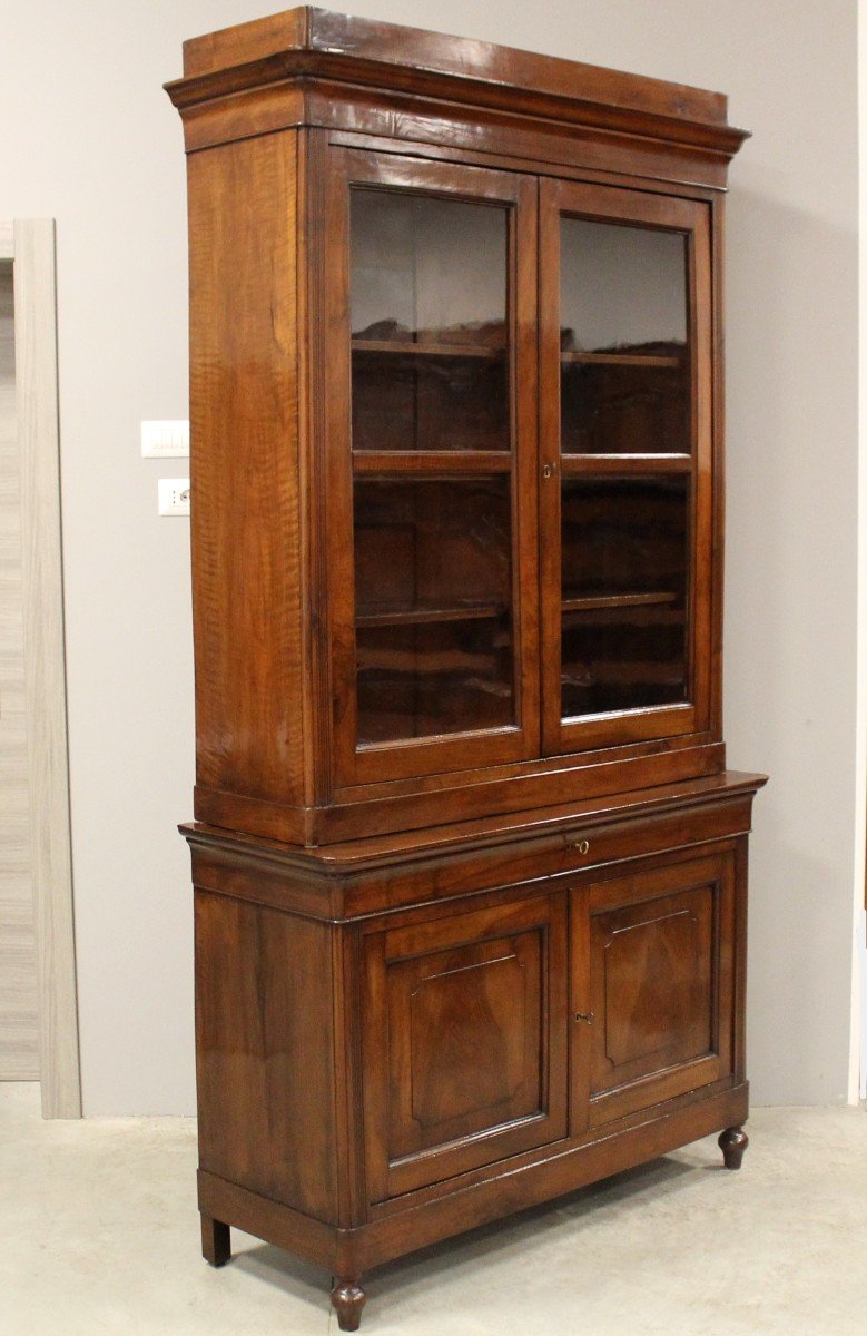 Antique Louis Philippe Cabinet Showcase In Walnut - Italy 19th-photo-1