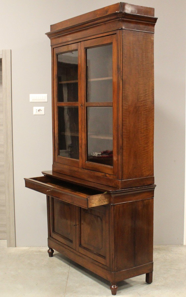 Antique Louis Philippe Cabinet Showcase In Walnut - Italy 19th-photo-2