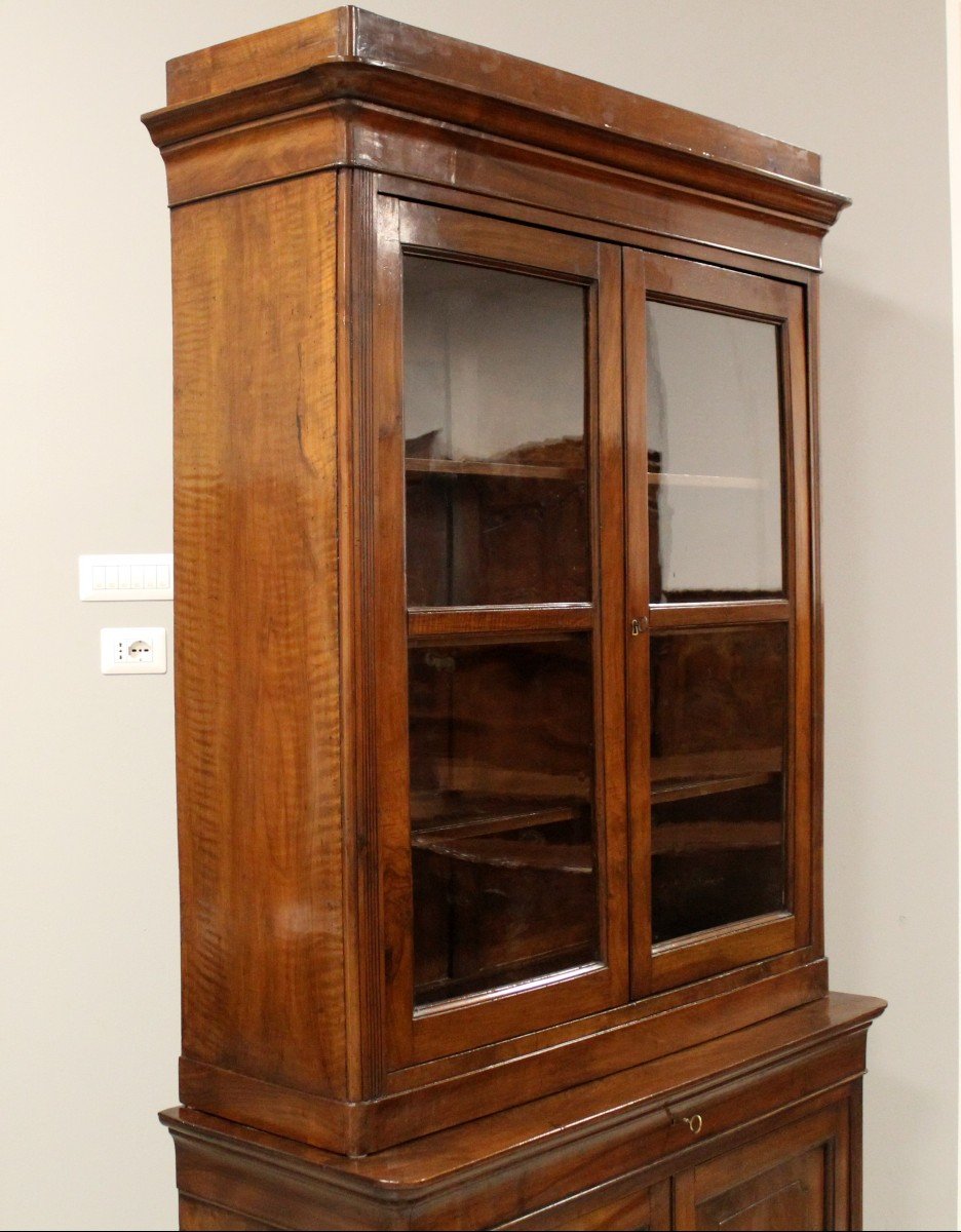 Antique Louis Philippe Cabinet Showcase In Walnut - Italy 19th-photo-3