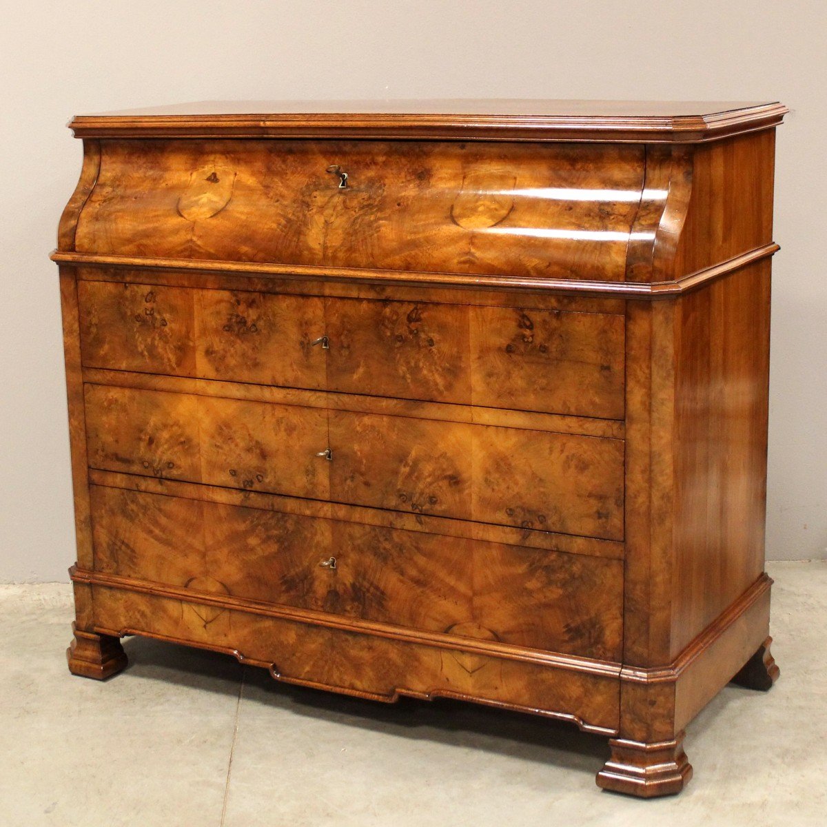 Ancien Commode Bureau de pente d'époque Louis Philippe en noyer - 19ème-photo-2