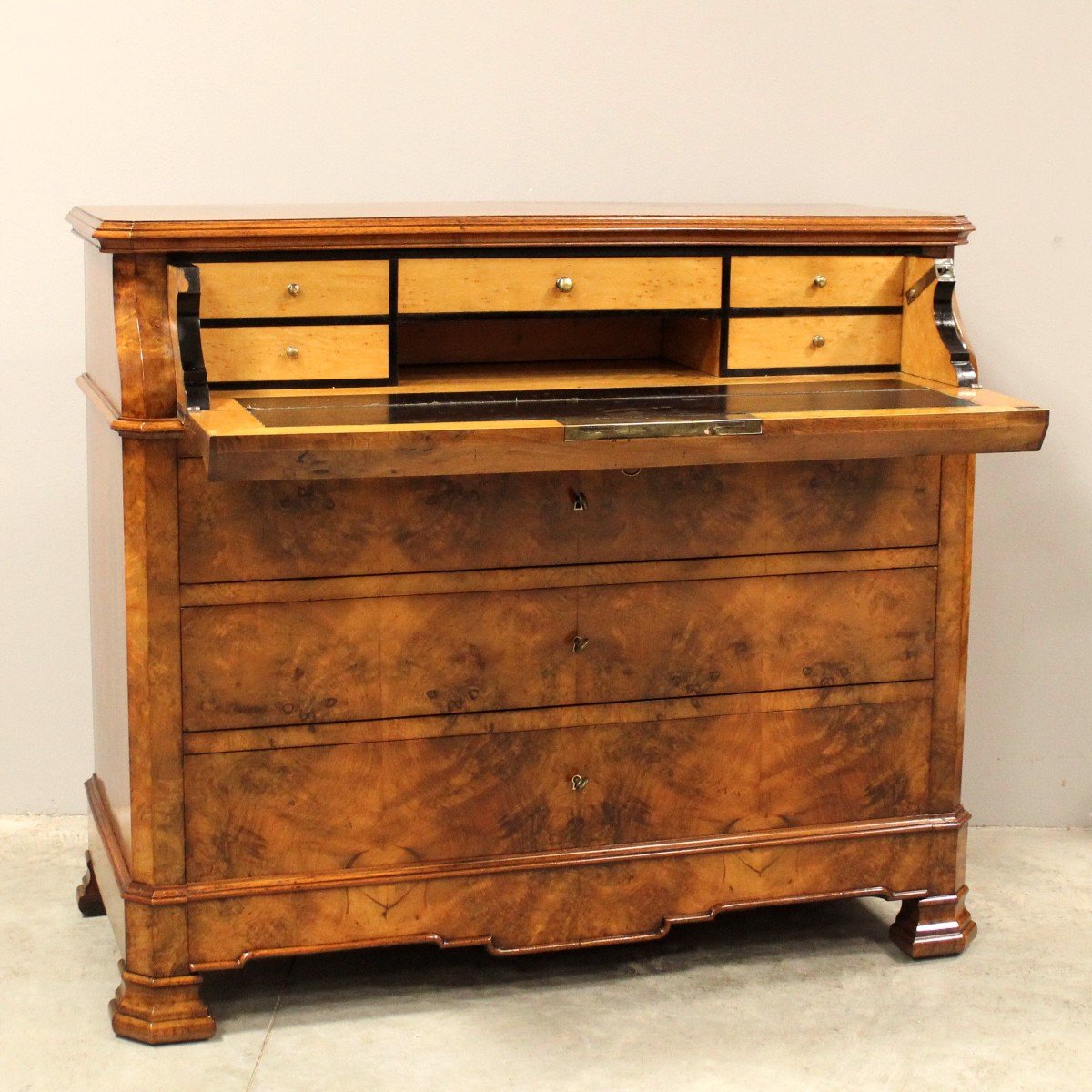 Ancien Commode Bureau de pente d'époque Louis Philippe en noyer - 19ème-photo-3