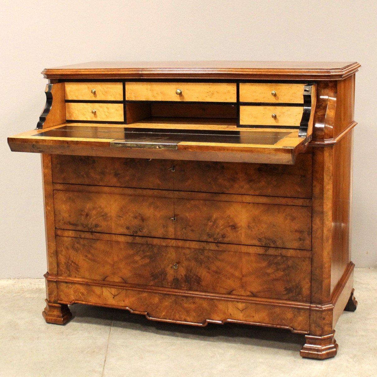 Ancien Commode Bureau de pente d'époque Louis Philippe en noyer - 19ème-photo-4