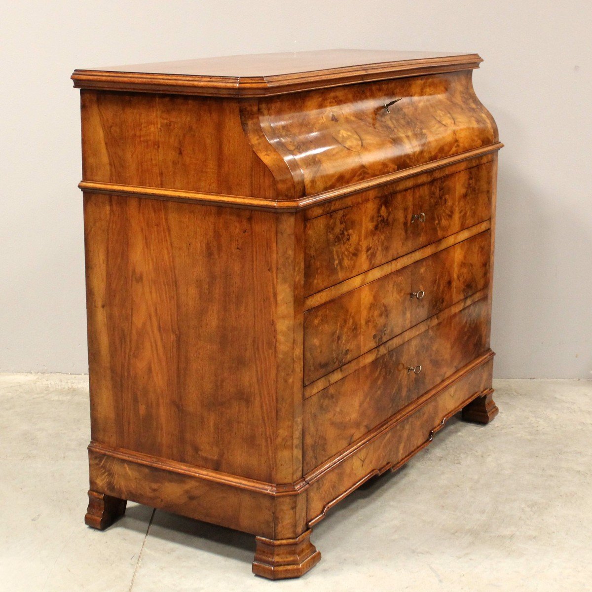 Ancien Commode Bureau de pente d'époque Louis Philippe en noyer - 19ème-photo-1