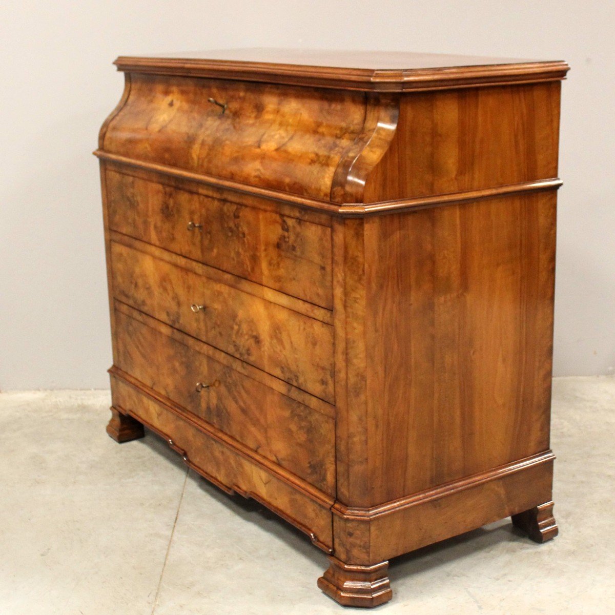 Ancien Commode Bureau de pente d'époque Louis Philippe en noyer - 19ème-photo-2