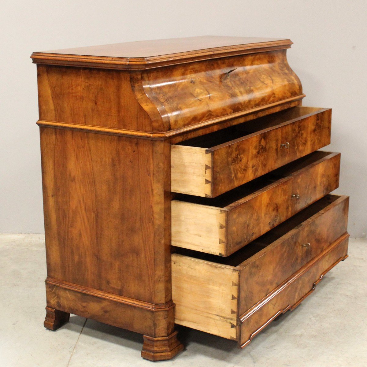 Ancien Commode Bureau de pente d'époque Louis Philippe en noyer - 19ème-photo-3