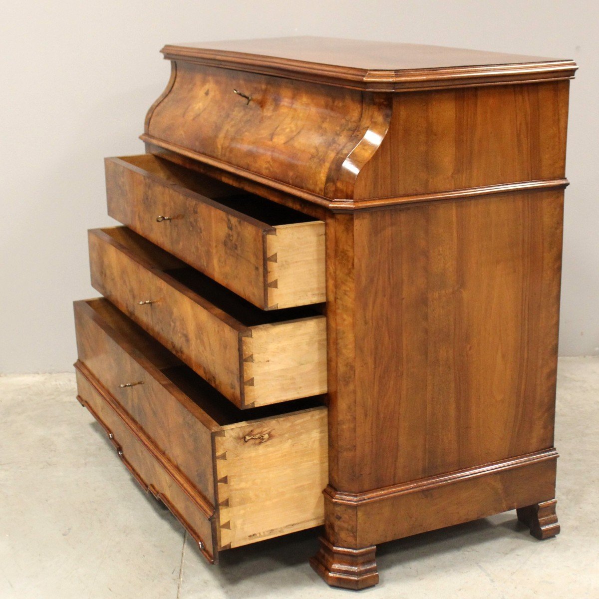 Ancien Commode Bureau de pente d'époque Louis Philippe en noyer - 19ème-photo-4