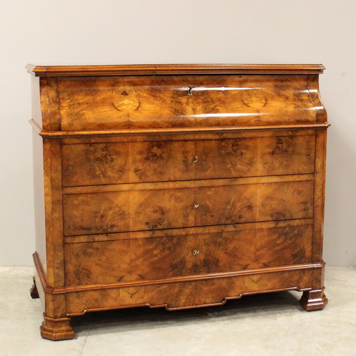 Ancien Commode Bureau de pente d'époque Louis Philippe en noyer - 19ème