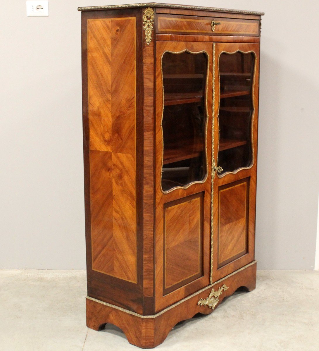 Antique Napoleon III Cabinet Showcase In Marquetry - 19th-photo-2