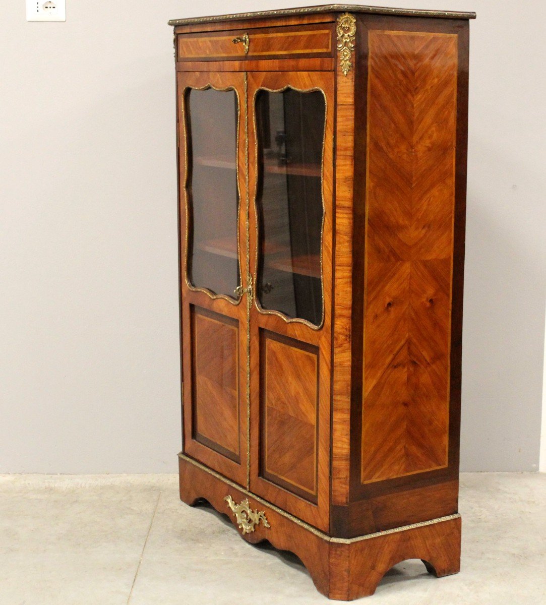 Antique Napoleon III Cabinet Showcase In Marquetry - 19th-photo-3