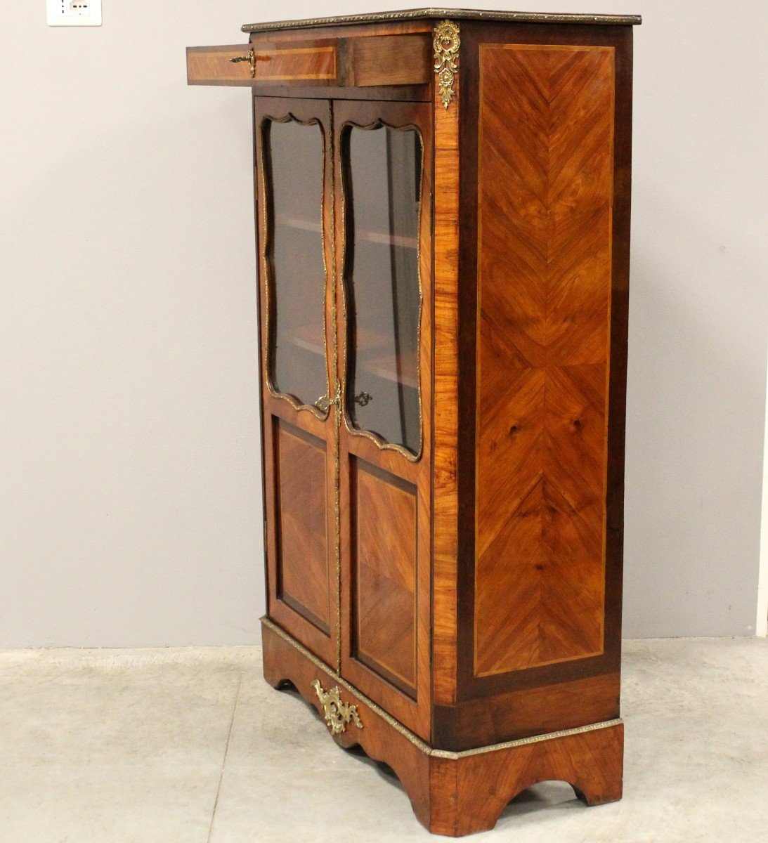 Antique Napoleon III Cabinet Showcase In Marquetry - 19th-photo-4