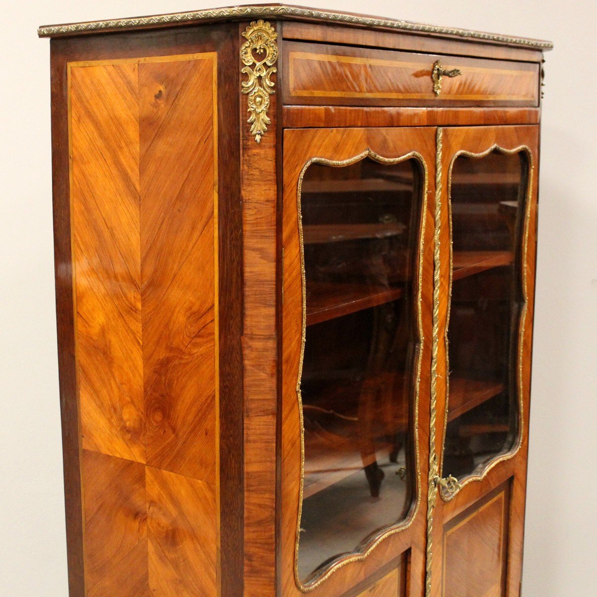 Antique Napoleon III Cabinet Showcase In Marquetry - 19th-photo-3