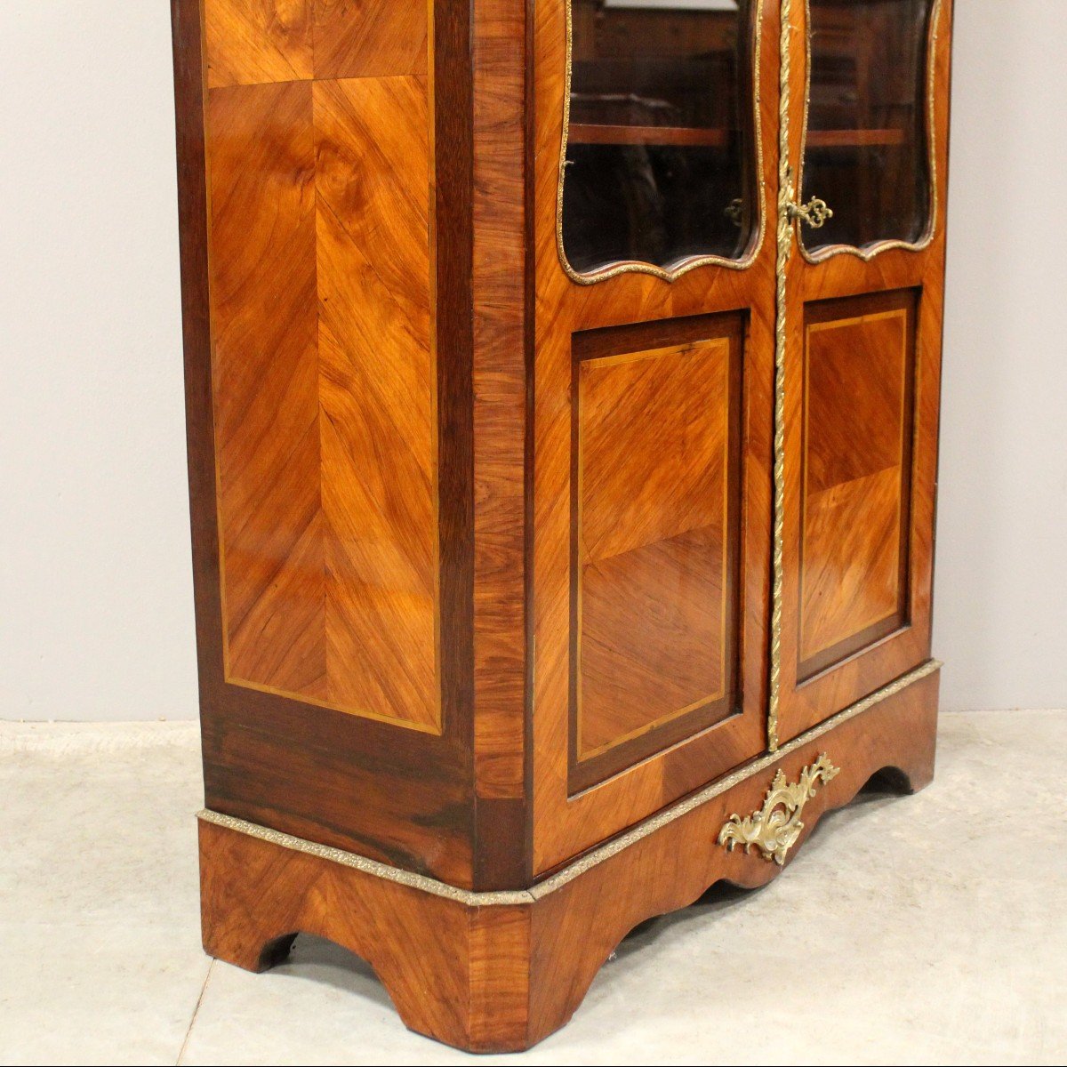 Antique Napoleon III Cabinet Showcase In Marquetry - 19th-photo-5