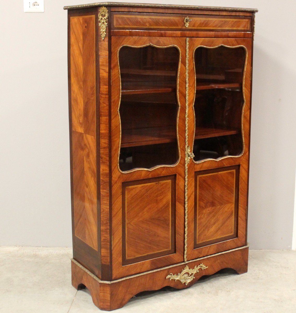 Antique Napoleon III Cabinet Showcase In Marquetry - 19th