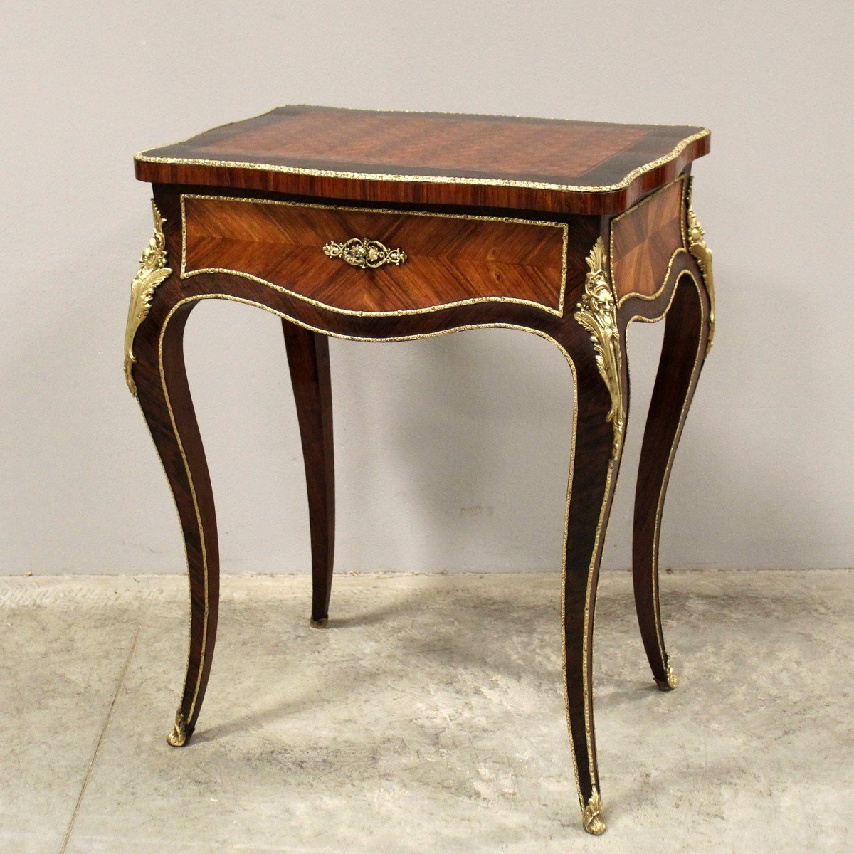 Antique Napoleon III Table In Marquetry - 19th