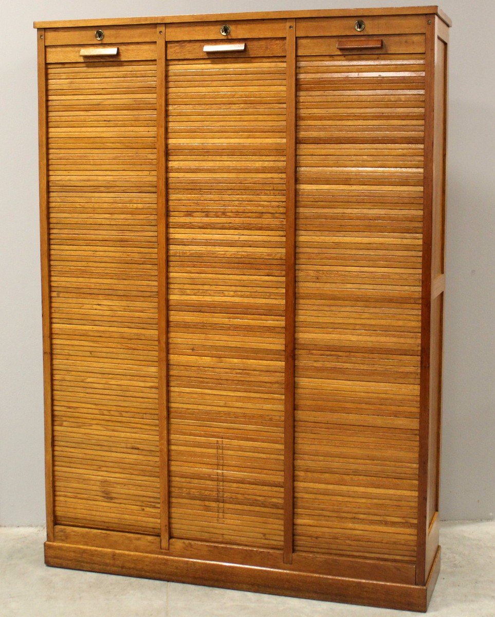 Antique Binder Rolling Curtain Filing Cabinet In Oak-photo-2