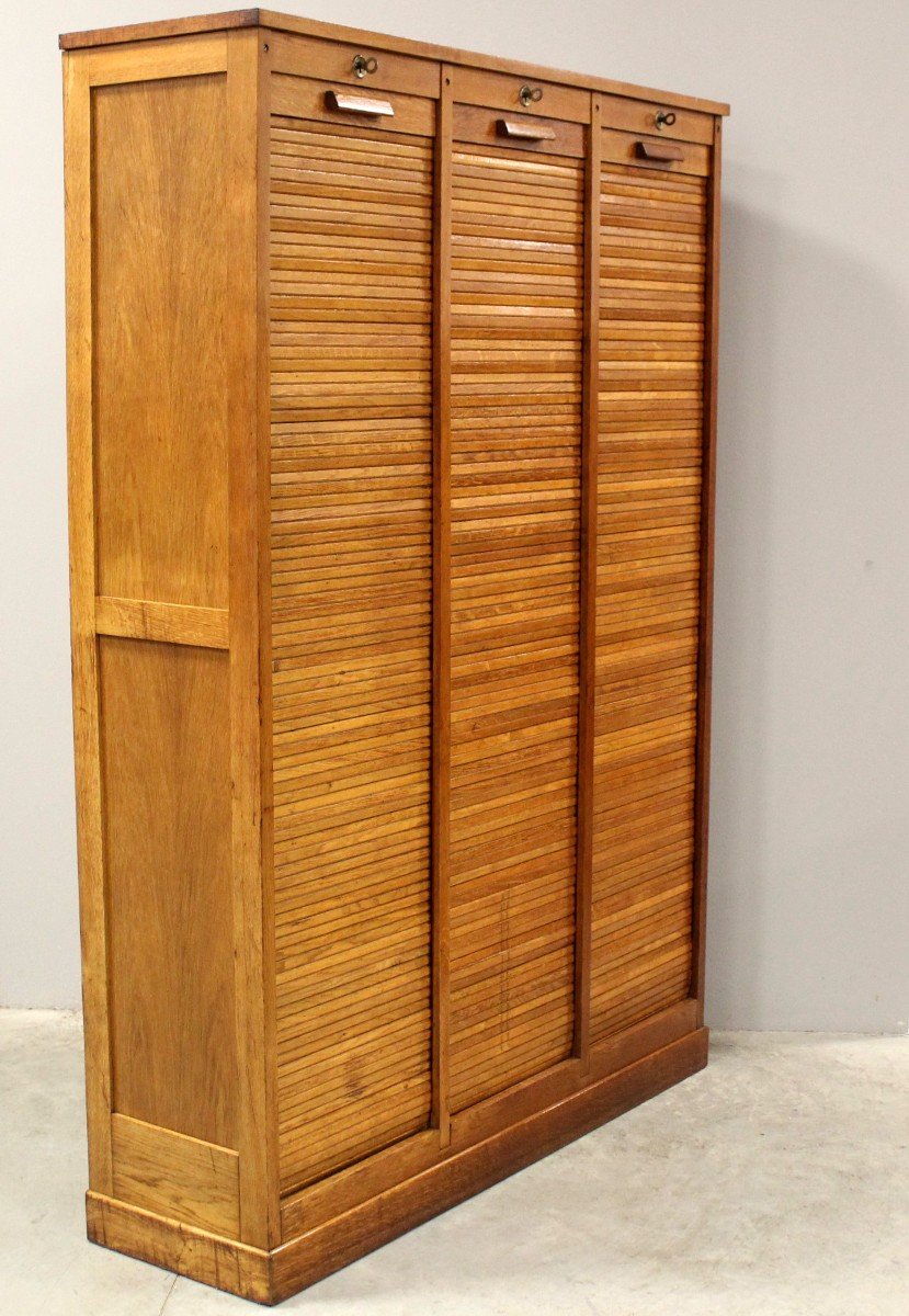 Antique Binder Rolling Curtain Filing Cabinet In Oak-photo-3