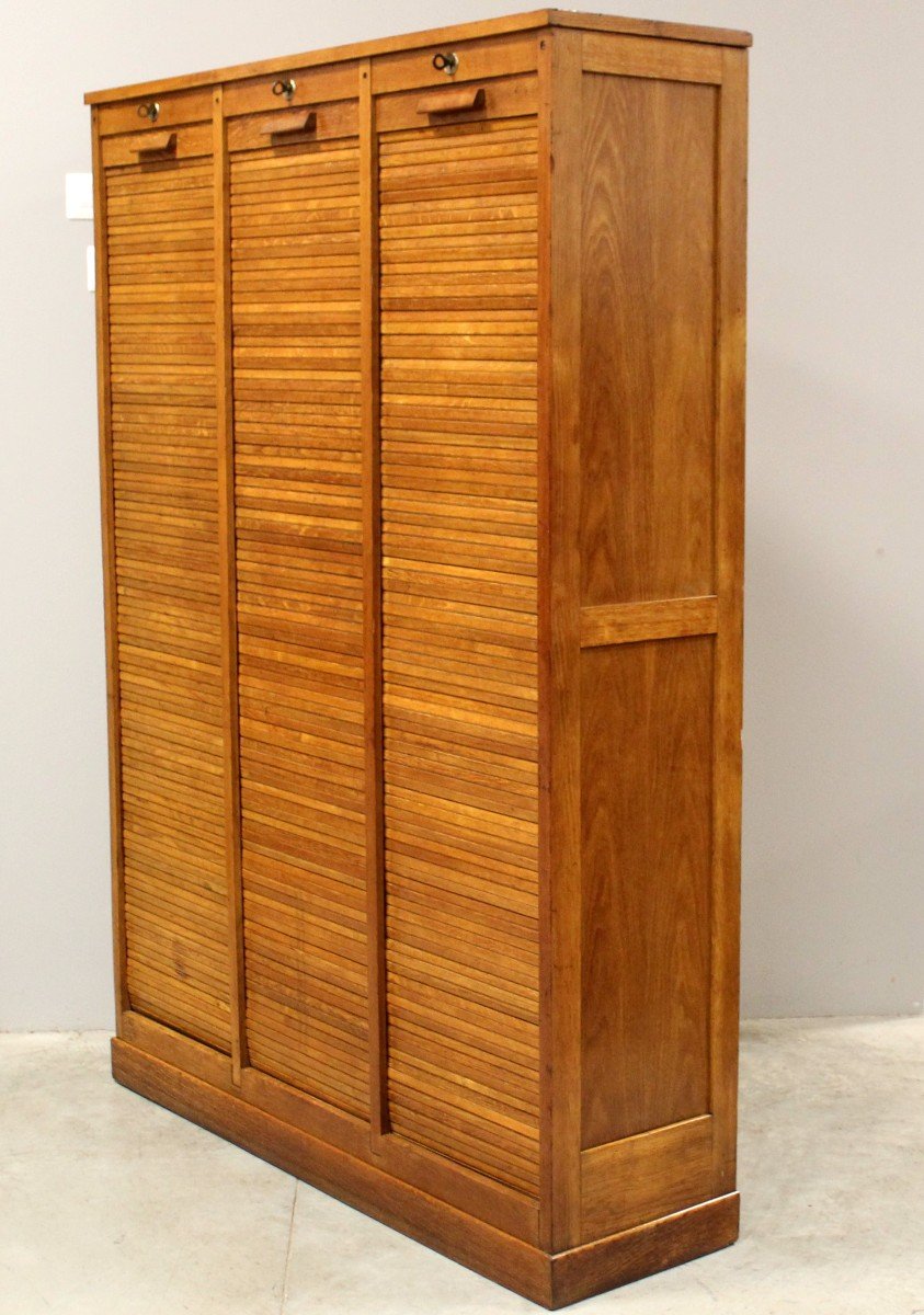 Antique Binder Rolling Curtain Filing Cabinet In Oak-photo-4