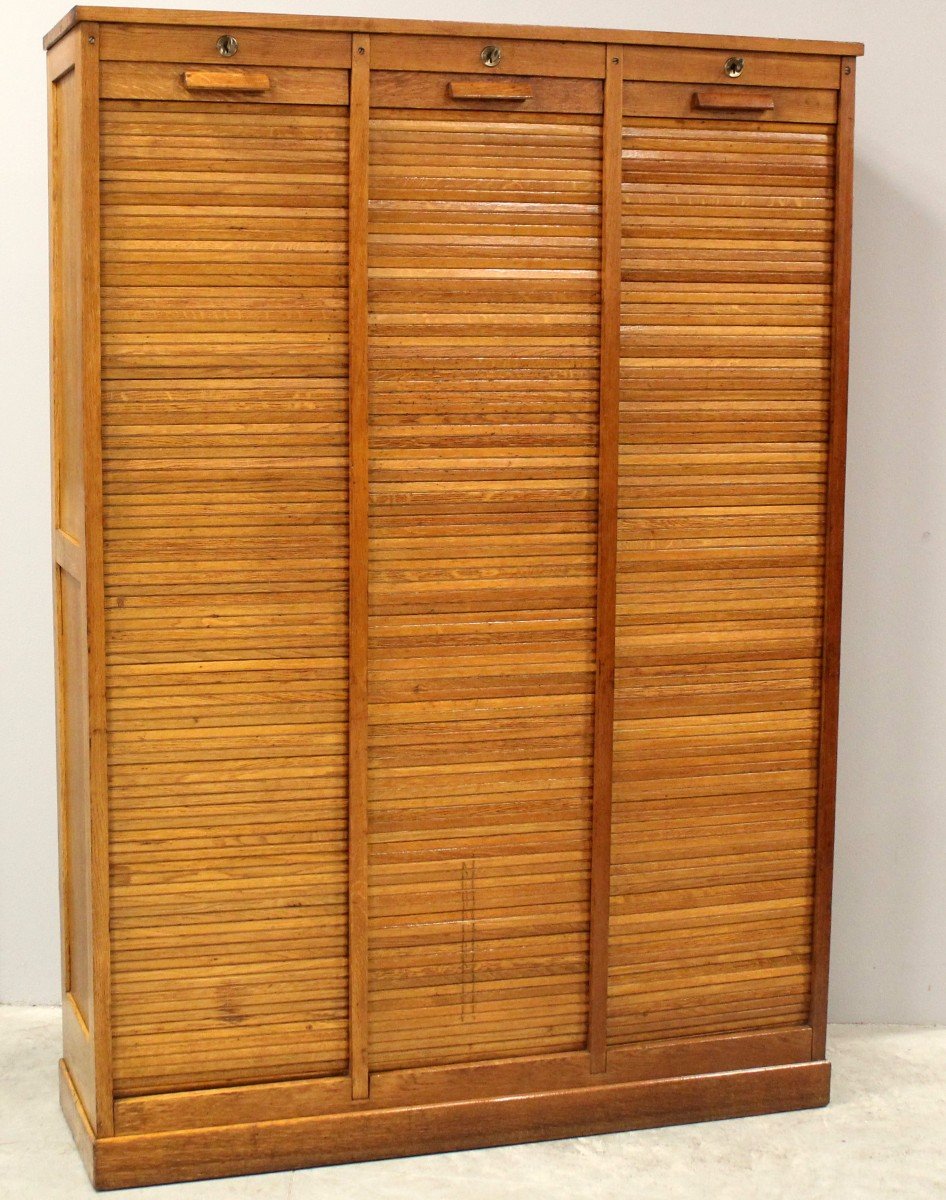 Antique Binder Rolling Curtain Filing Cabinet In Oak