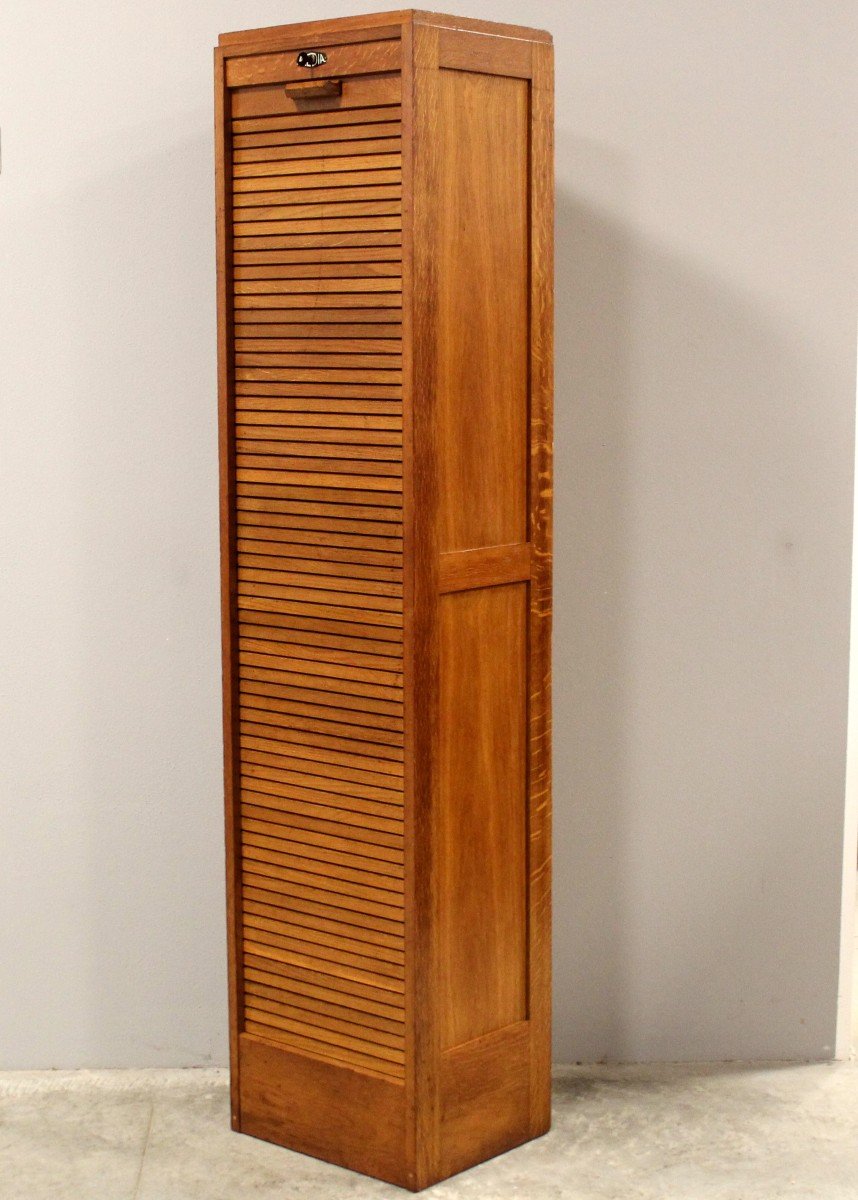 Antique Binder Rolling Curtain Filing Cabinet In Oak-photo-2