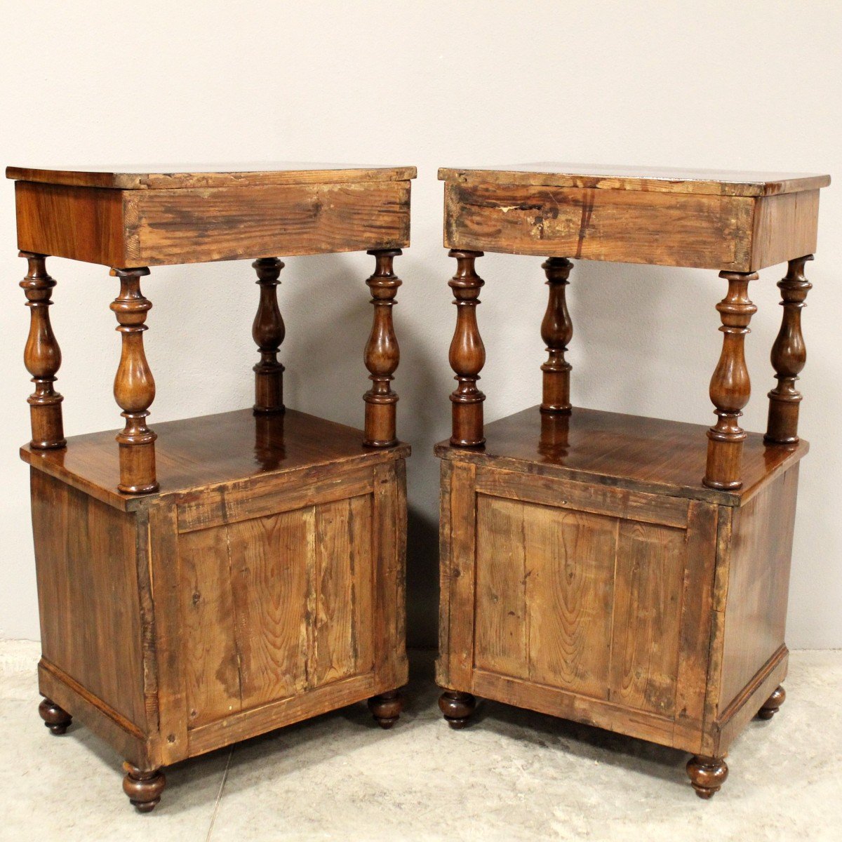 Antique Pair Of Louis Philippe Bedsides Nightstands Tables In Walnut - Italy 19th-photo-6