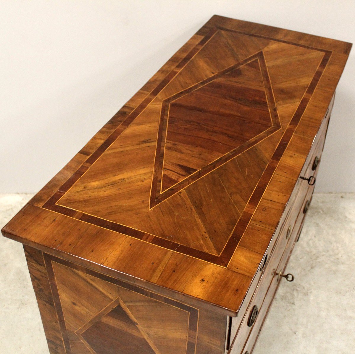 Antique Louis XVI Chest Of Drawers In Walnut Cherrywood And Marquetry - Italy 18th-photo-2