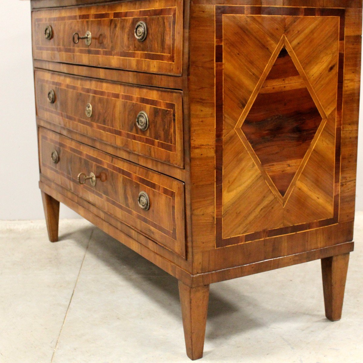 Antique Louis XVI Chest Of Drawers In Walnut Cherrywood And Marquetry - Italy 18th-photo-5