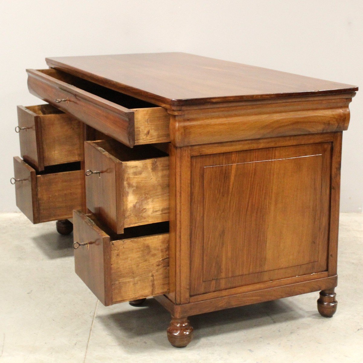 Antique Louis Philippe Table Writing Desk In Walnut - Italy 19th-photo-2