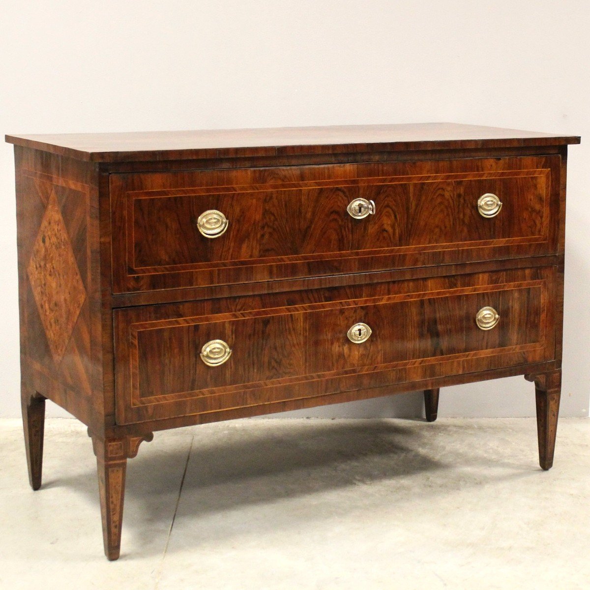 Antique Louis XVI Chest Of Drawers In Walnut And Marquetry - Italy 18th-photo-2