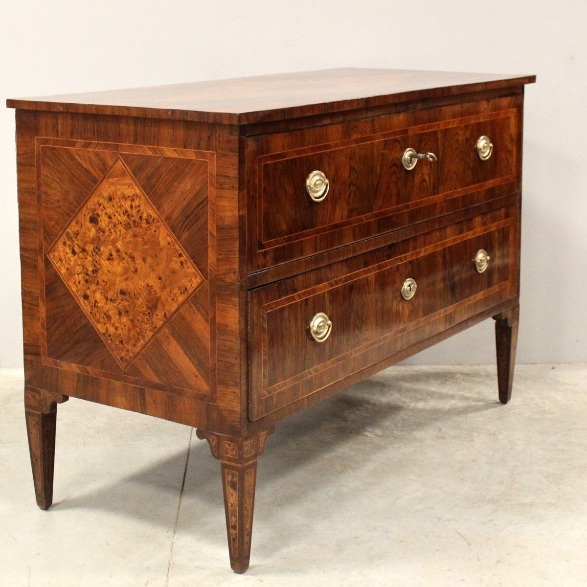 Antique Louis XVI Chest Of Drawers In Walnut And Marquetry - Italy 18th-photo-3