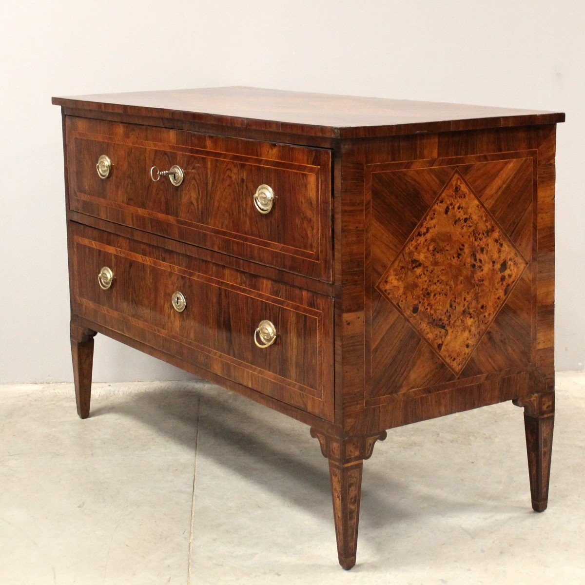 Antique Louis XVI Chest Of Drawers In Walnut And Marquetry - Italy 18th-photo-4