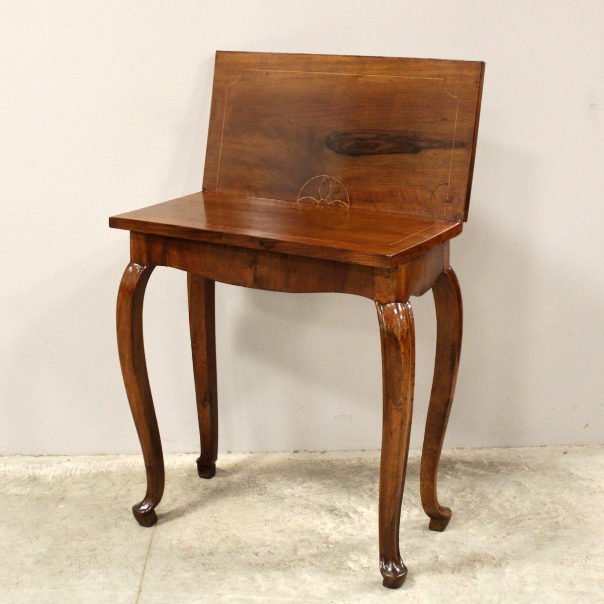 Ancien table console d'époque Louis XV en noyer et marqueterie - Italie 18ème-photo-4