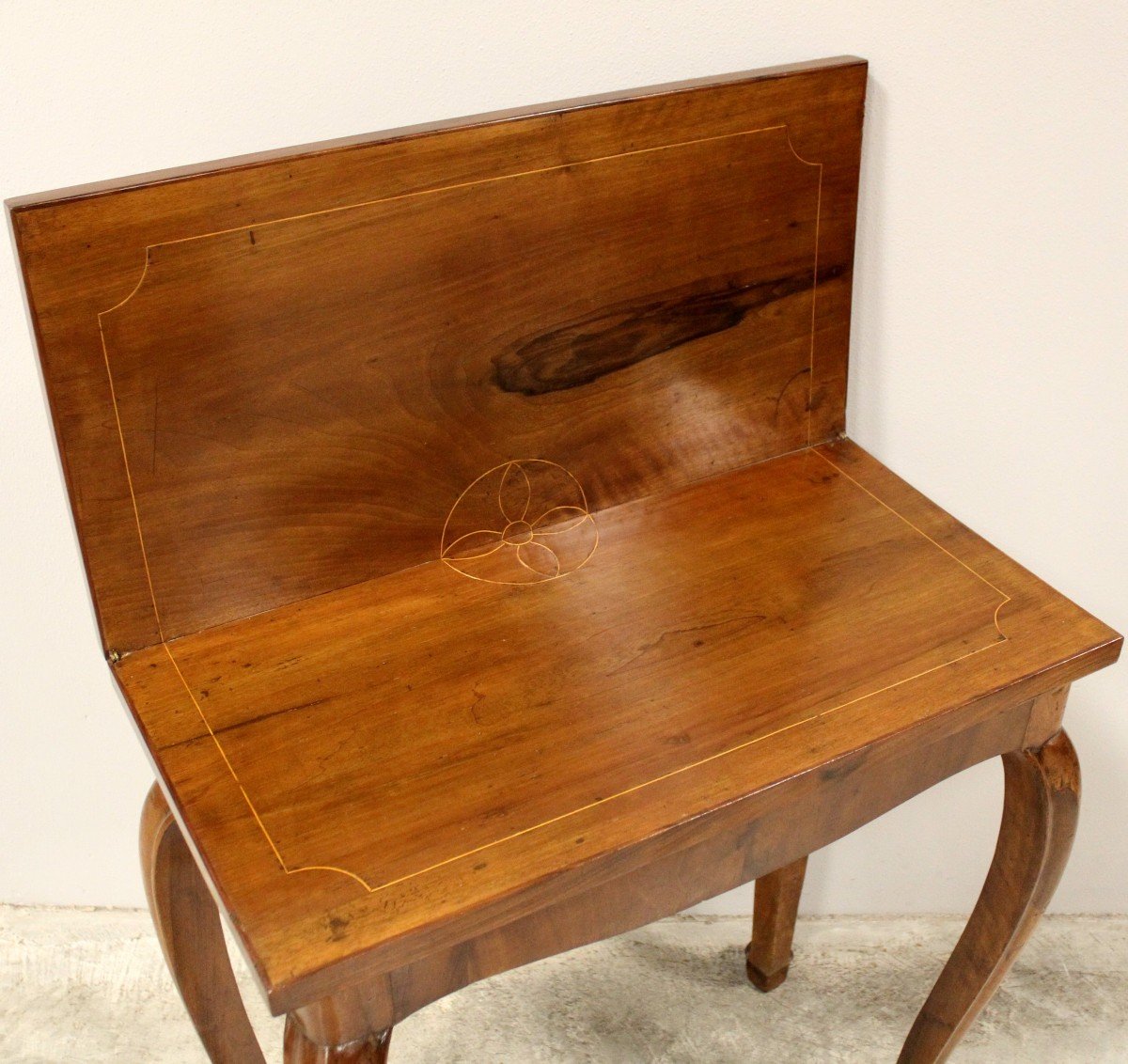 Ancien table console d'époque Louis XV en noyer et marqueterie - Italie 18ème-photo-7