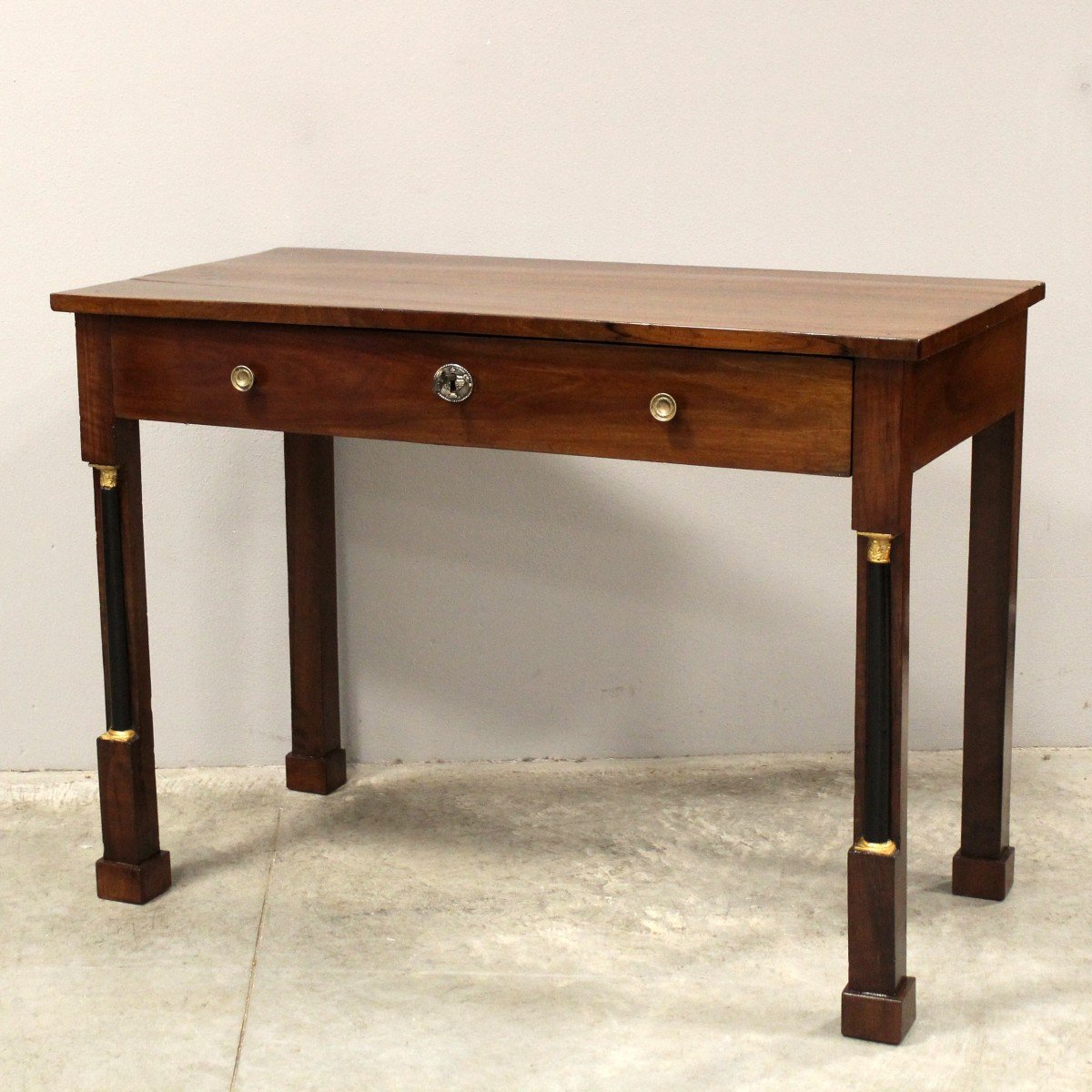 Ancien table à écrire console d'époque Empire en noyer - Italie 19ème