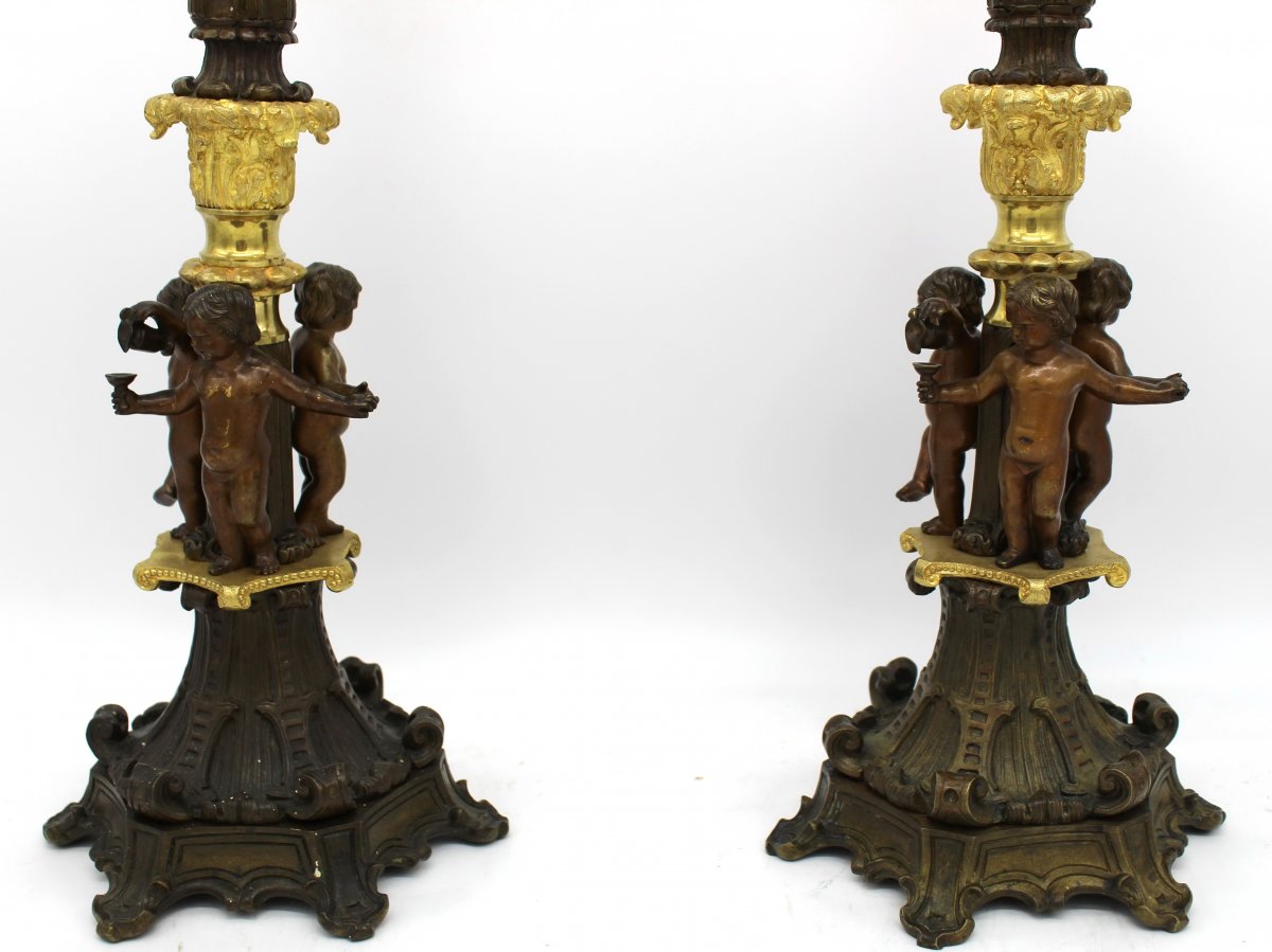 Antique Pair Of Empire Candlesticks (h.70) In Bronze - 19th Century -photo-4